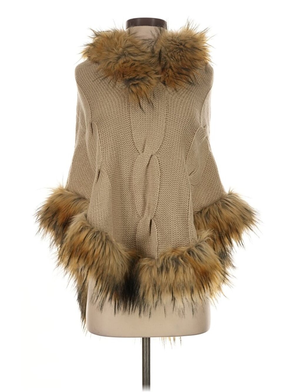 LINDA RICHARDS FAUX Fur Hooded Poncho--Small